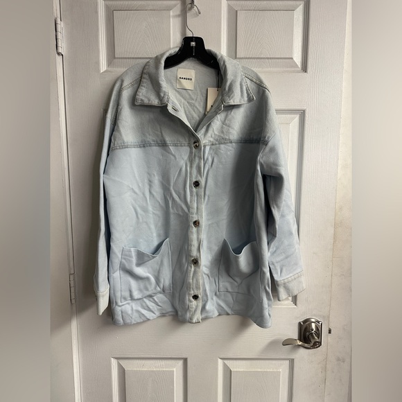 Gwendy Denim Trim Knit Shirt Jacket - Picture 2 of 5